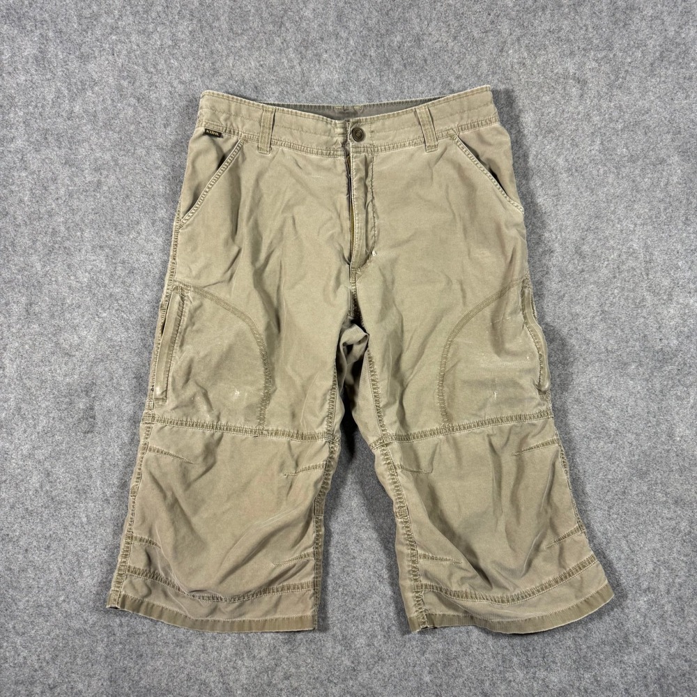 KUHL Shorts Mens 32 Khaki KuhlDry Cargo Hiking Articulated Knee Capri Trail